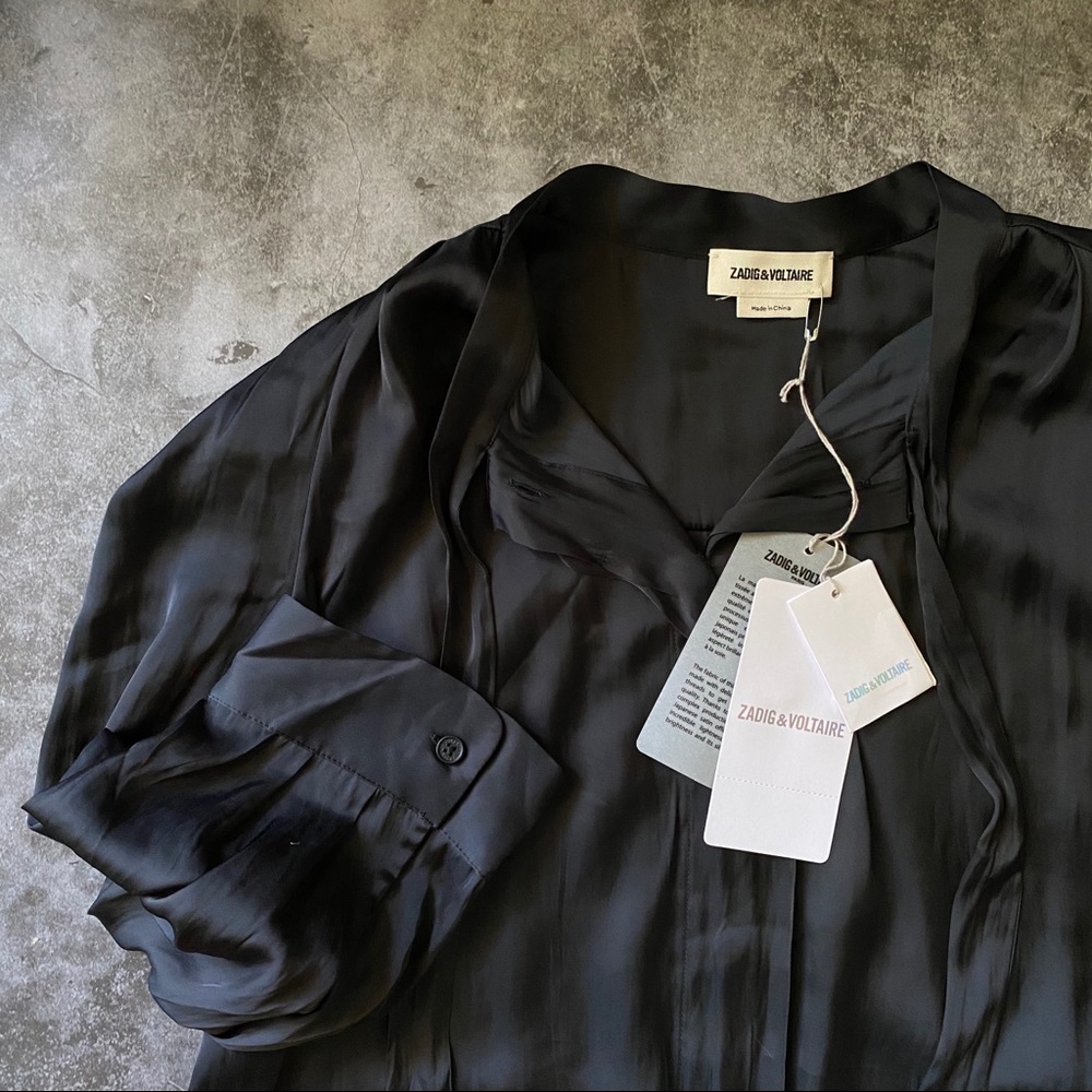 NWT ZADIG + VOLTAIRE Noir Touch satin bow tie blou